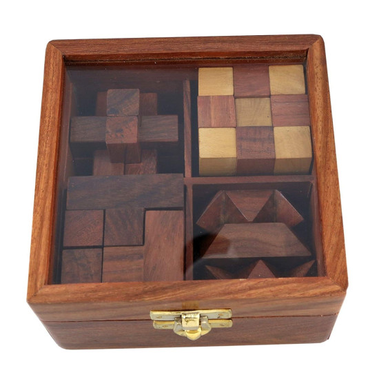 4-in-One Wooden Puzzle Games Set 3D Puzzles