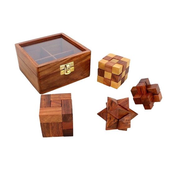 4-in-One Wooden Puzzle Games Set 3D Puzzles