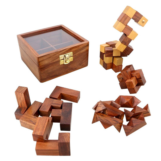 4-in-One Wooden Puzzle Games Set 3D Puzzles