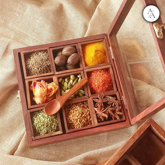 AMARA ARTISTRY Premium Sheesham Wooden Masala Box for Kitchen 