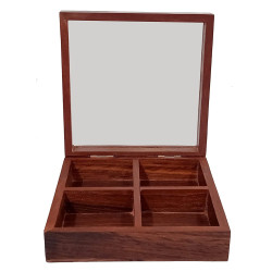 Handmade Wooden Spice Box with 4 Partitions & Spoon 