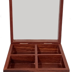 Handmade Wooden Spice Box with 4 Partitions & Spoon 