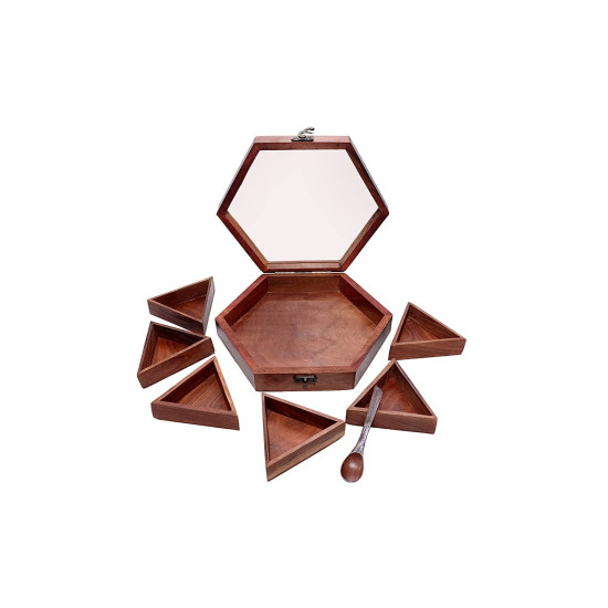 KARAFT WILA Wooden Hexagon Spice Box for Spice Storage