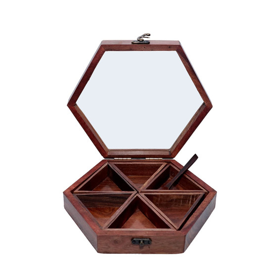 KARAFT WILA Wooden Hexagon Spice Box for Spice Storage