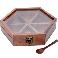 KARAFT WILA Wooden Hexagon Spice Box for Spice Storage