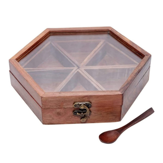 KARAFT WILA Wooden Hexagon Spice Box for Spice Storage