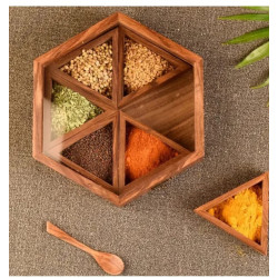 KARAFT WILA Wooden Hexagon Spice Box for Spice Storage