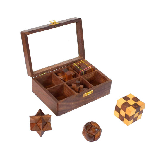 WIGANO Wooden Six In One Puzzle Game Set